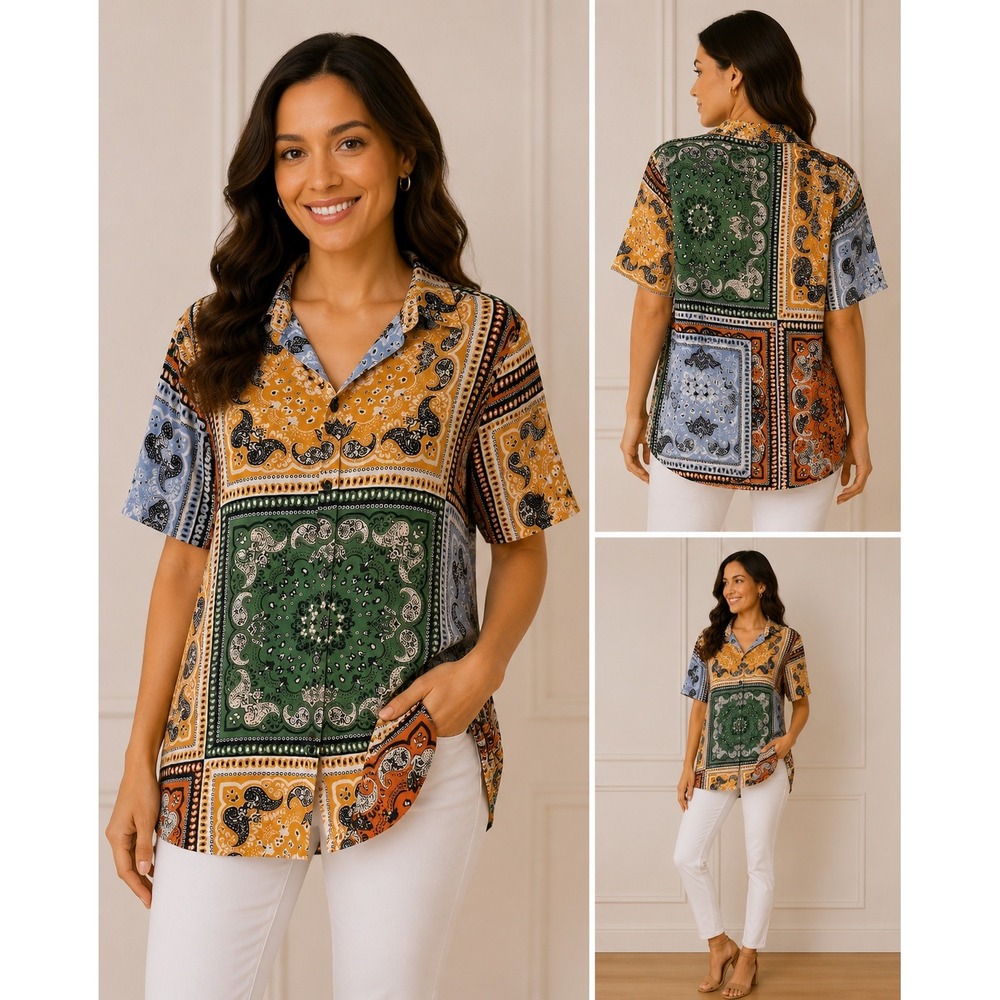 Topman Bandana Print Shirt Men Small Multi Color Paisley Festival Boho Patchwork